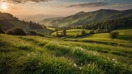 Beautiful landscape in Tuscany, Italy, at sunset.の写真素材