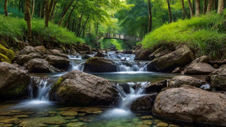 Beautiful waterfall in the forest. Beautiful stream in the forest.の写真素材