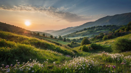 Beautiful summer landscape in the Carpathian Mountains, Ukraine.の写真素材