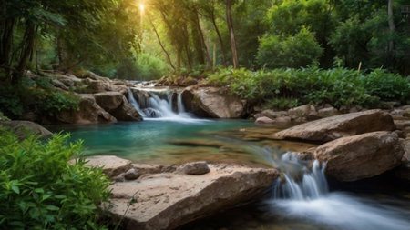 Waterfall in the forest at Kanchanaburi province, Thailand.の写真素材