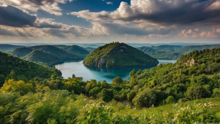 Panoramic view of Plitvice Lakes National Park, Croatiaの写真素材