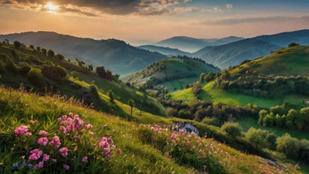 Summer landscape in the Carpathian Mountains. Ukraine, Europe.の写真素材