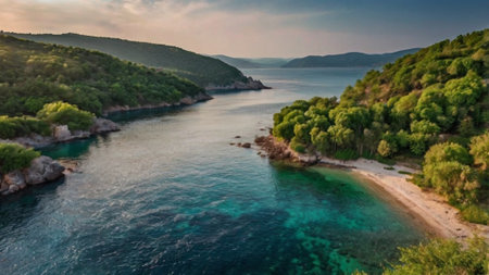 Panoramic view of the coast of the Adriatic Sea in Croatiaの写真素材