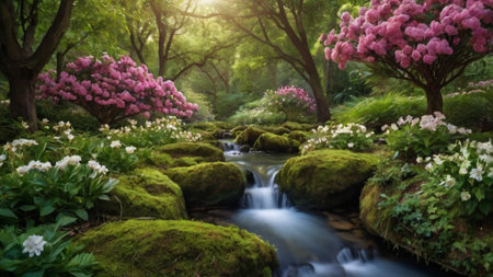 Azalea flowers blooming in botanical garden in springtimeの写真素材
