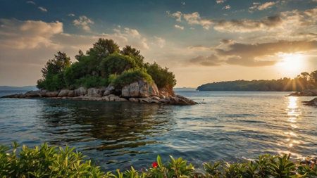 Beautiful seascape at sunset on the Adriatic Sea in Croatiaの写真素材