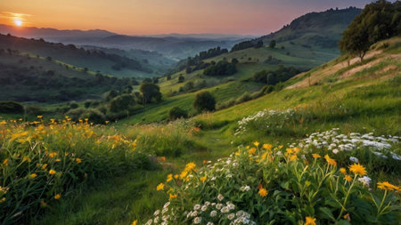 Sunset in the mountains. Carpathians, Ukraine, Europeの写真素材