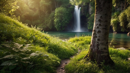 Panorama of waterfallの写真素材