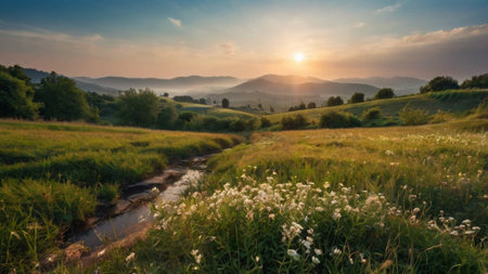 Beautiful landscape in the Carpathian mountains at sunset. Ukraineの写真素材