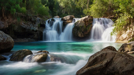 Beautiful waterfall in the mountains of Crete, Greece, Europeの写真素材