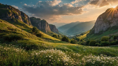 Beautiful summer landscape in the mountains. Panoramic view.の写真素材