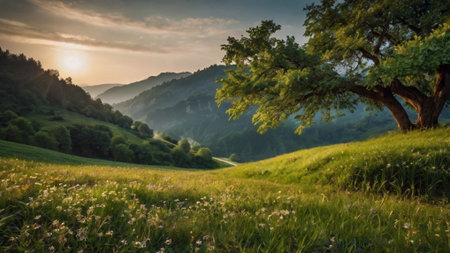 Beautiful summer landscape in the Carpathian mountains, Ukraine.の写真素材