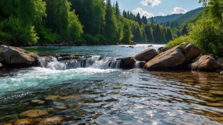 Beautiful mountain river landscape. Mountain river in the Altai Republic.