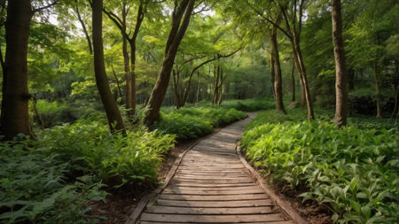 Pathway in the green forest. Path in the forest. Beautiful natureの写真素材