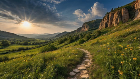 Beautiful summer sunset in the mountains. Carpathian, Ukraine