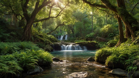 Panorama of beautiful waterfall in tropical rainforest at Doi Inthanon National Park, Thailand