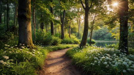 Beautiful landscape with a path in the middle of a green forest