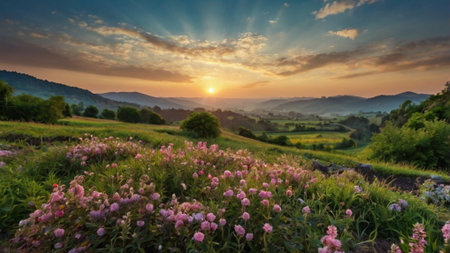 Landscape of sunrise in the morning with beautiful cloud and sky.の写真素材