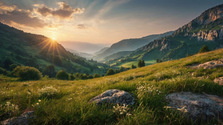 Sunset in the mountains. Landscape in the Carpathians.の写真素材