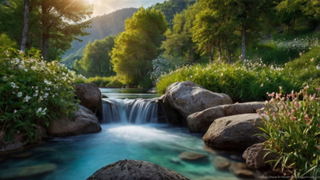 mountain river in the summer on a sunny day. beautiful landscape