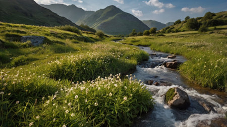 Beautiful mountain landscape. Mountain river in the highlands of the Caucasus.