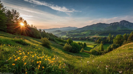 Panoramic view of the valley in the Carpathian mountainsの写真素材