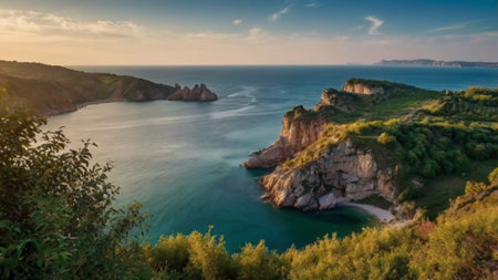 Panoramic view of the Black Sea coast in Crimea, Ukraineの写真素材