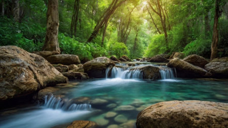 Beautiful waterfall in deep forest of Thailand. Long exposure image.
