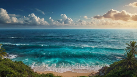 Panoramic view of beautiful tropical beach with turquoise waterの写真素材