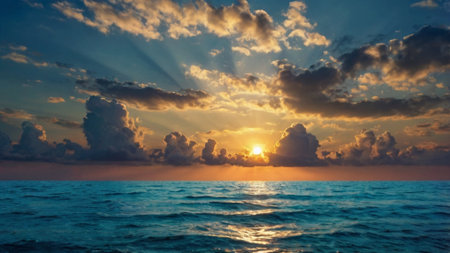 Beautiful sunset over the sea. Panoramic view of the sea.