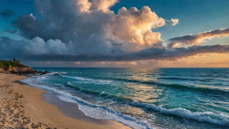 Sunset on the beach in Varadero, Cuba. Panorama
