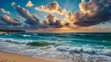 Beautiful seascape. Seascape with waves and clouds