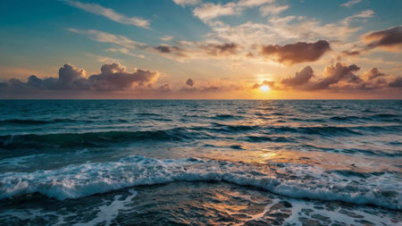 Beautiful sunset over the sea. Panoramic seascape.