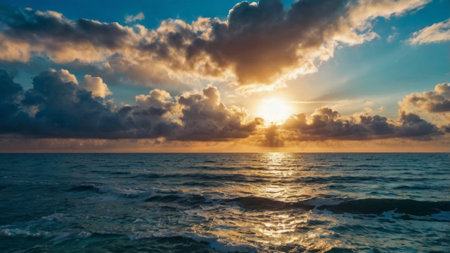 Beautiful sunset over the sea. Panoramic seascape.の写真素材