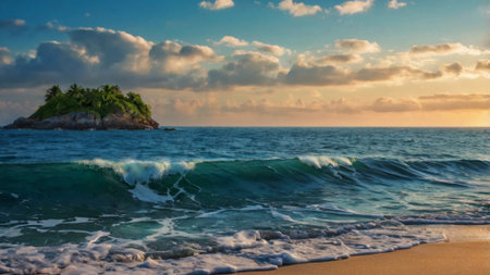Beautiful seascape at sunset. Panoramic view of tropical beach