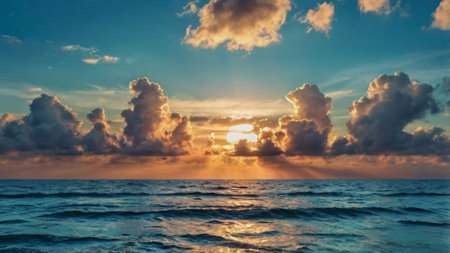 Beautiful sunset over the sea. Panoramic view of the sea.の写真素材