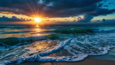 Beautiful sunset on the beach. Panoramic seascape.