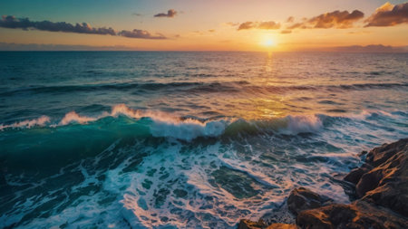 Beautiful seascape at sunset. Panoramic seascape