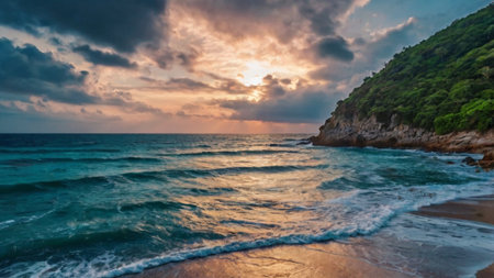 Beautiful sunset over the sea. Panoramic view of beautiful sunset over the sea.