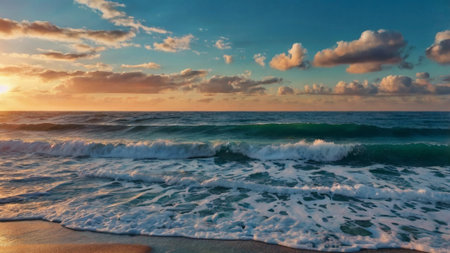 Beautiful sunset over the sea. Panoramic view of the sea and sky.の写真素材