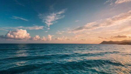 Panoramic view of the sea at sunset. Beautiful nature backgroundの写真素材