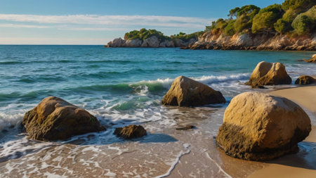 Panoramic view of a beach in Costa Brava, Catalonia, Spain