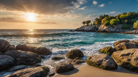 Beautiful seascape. Dramatic overcast sky. Crimea, Ukraine, Europe. Beauty world.の写真素材