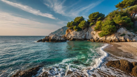 Beautiful seascape of the Adriatic Sea in Croatiaの写真素材