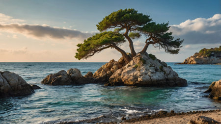 Pine tree on a rock in the Adriatic Sea, Croatia