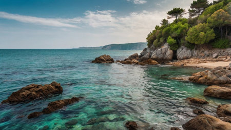 Panoramic view of the coast of the Adriatic Sea in Croatiaの写真素材