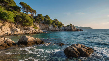 Panoramic view of the coast of Costa Brava, Catalonia, Spain