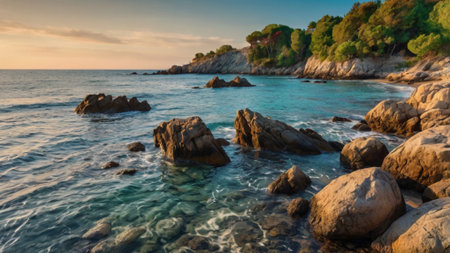 Beautiful seascape with rocks and turquoise sea.の写真素材