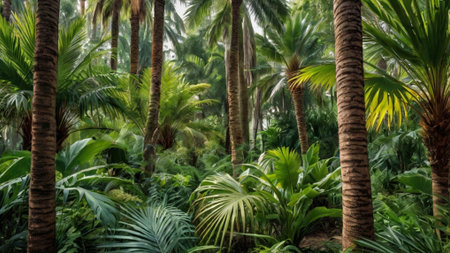 Palm trees in a botanical garden in Sri Lanka, Asiaの写真素材