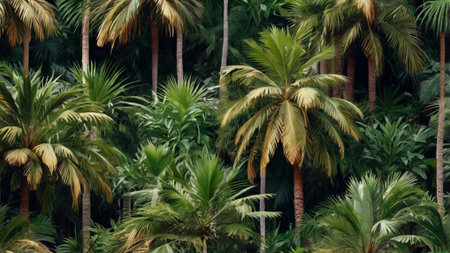 Tropical palm trees in the jungle, Seychellesの写真素材
