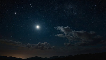 Night sky with stars and moon.の写真素材